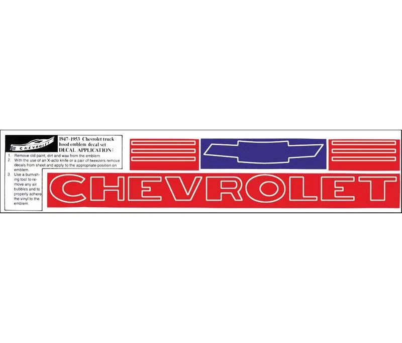 1947-53 Chevrolet Pickup Truck Hood Emblem & Grill Red Letters Decal Set - Image 1 of 1