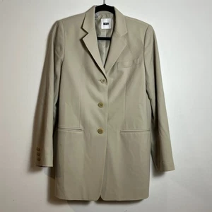 Vintage DKNY Donna Karan Beige 100% Wolle Long Blazer Größe 6 Karriere Jacke - Bild 1 von 10