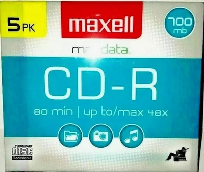 Maxell CD-R Disc Media 700 MB 48X 80 Min Music Photos Data 5 Pack NEW Sealed - Image 1 of 3