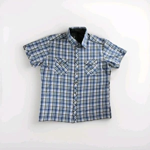 Kuhl Pearl Snap Blue Plaid Short Sleeve Hiking Outdoors Shirt Size XL - Picture 1 of 16