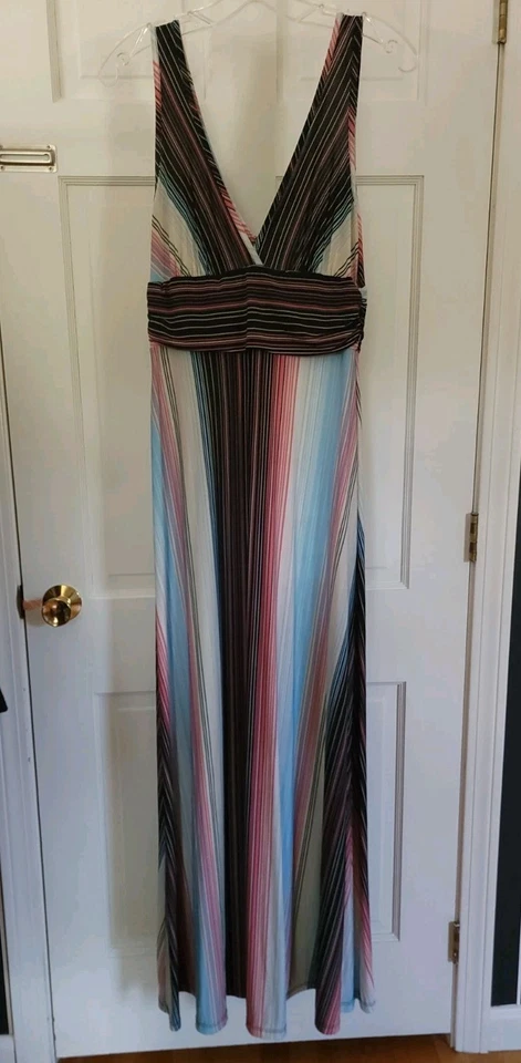 Maxi Vestido Body Central Panel Arco Iris Retro Talla M Estilo Tanque Elástico Largo  Foto 1 de 4