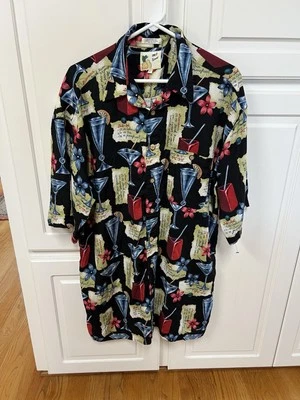Vintage M.E. SPORT Mens Hawaiian Shirt  XLT Short Sleeve Drink Recipes FUN - Image 1 of 4