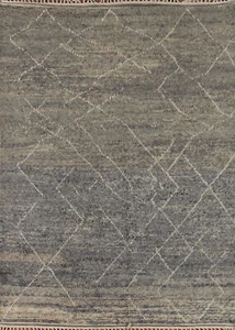 Luxury Hand-Knotted Contemporary Moroccan Wool Area Rugs Grey 8x11 ft - Picture 1 of 17
