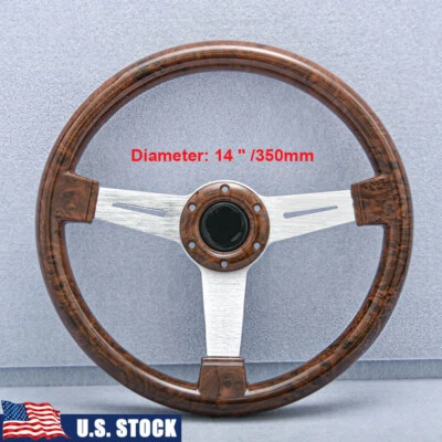 1*14Inch 350mm Universal Aluminum Sport Racing Steering Wheel 6 Bolt Horn Button - Image 1 of 4