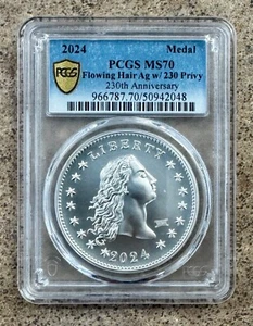2024 Flowing Hair 230th Anniversary Silver Medal w/230 Privy Mark **PCGS MS70** - Picture 1 of 5