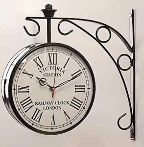 Double Sided Clock Black 8" Wall Clock Antique Style station Clock - Picture 1 of 3