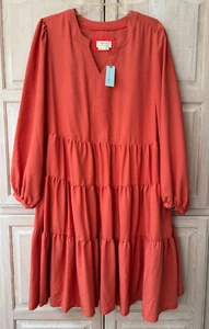 NWT Maeve Anthropologie Plus Amber Tiered Coral Dress Peasant Cottage Size 1X - Picture 1 of 10