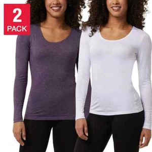 2 PACK WOMENS SMALL 32 DEGREES HEAT LONG SLEEVE BASE LAYER TEE PURPLE WHITE - Picture 1 of 4