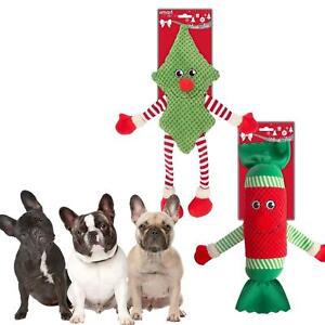Pack Of 2 Dog Toys Festive Christmas Toys Doggy Xmas Present Tree And Cracker