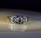 Ring Silver 925 Blue Zirconia & Markasite 16mm - Tiny & Elegant 