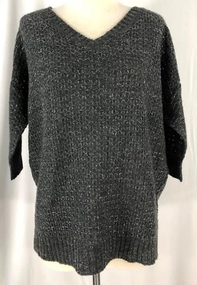 Новый RD стиль женщин V шеи свитер пуловер черный серебристый блестящий акрил средний - Изображение 1 из 4