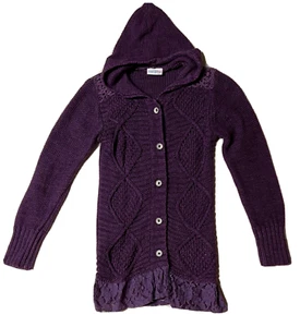 VGUC 1 pc Girls NAARTJIE Hooded Lace Trim Cardigan Sweater Sz 8 Yrs Royal Purple - Picture 1 of 4