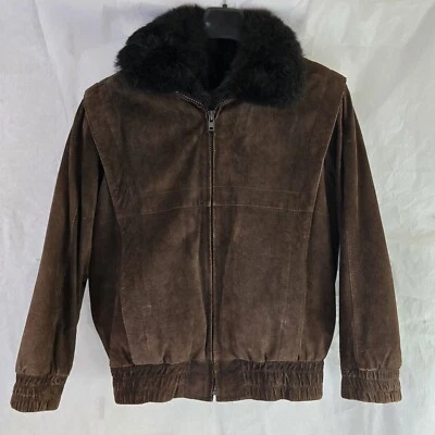 Jaqueta bombardeiro Andrew Marc feminina marrom 2 peças colete de pele com zíper de couro tamanho G - Imagem 1 de 4