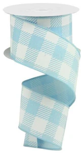 Large Striped Check Plaid Wired Ribbon, 2.5" x 10 Yards (Pale Blue) RGA141814 - Picture 1 of 1