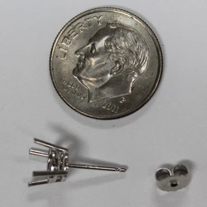 18k 18kt White Solid Gold 4 Prong Wire Basket Round Earring Stud with Back - Picture 1 of 8