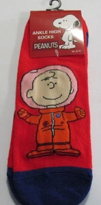 Snoopy Peanuts No Show Socks Ankle Size 9-10 Charlie Brown Astronaut 1 Pr - Picture 1 of 1