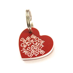Engraved Plastic pet ID tag mini heart 22mm x 21mm Dog or Cat 7 colours  - Picture 1 of 8