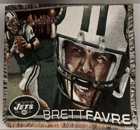 Brett Favre Blanket Throw NEW York JETS 56" X 48" NFL PLAYERS Football Afghan Cover