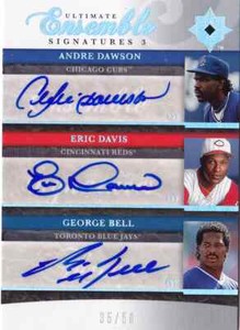 2006 Ultimate ANDRE DAWSON ERIC DAVIS GEORGE BELL Triple Auto Card #d 50
