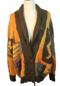 Vintage 1980's Size 14-16 Handknitted Mohair Wool Orange Brown Cardigan Jumper - Picture 1 of 9