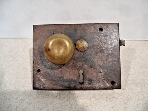 Carpenter And Co Early Antique Door Lock Georgian Coat Of Arms W/ Brass Knobs Cover