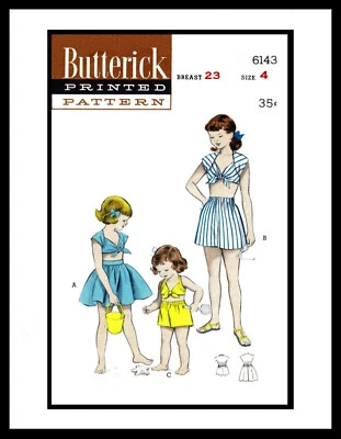 BUTTERICK #6143 Summer Girls Beach Pattern Sunsuit PLAYSUIT MIDRIFF Skirt Shorts - Image 1 of 4
