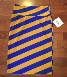 Lularoe Cassie Women's Size Small S Pencil Skirt Blue Gold Striped New - Picture 1 of 6