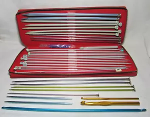 Vintage BERNAT Aero Knitting Needles Set of 24 with Red Zipper Case And More - Picture 1 of 8