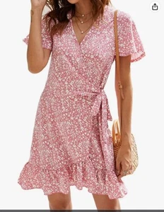 Women's Summer Wrap V Neck Floral Dress - Picture 1 of 2