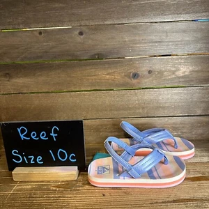 New Little Kids Reef Ahi Blue Striped Thong Sandals Flip Flops Size 10 C - Picture 1 of 6