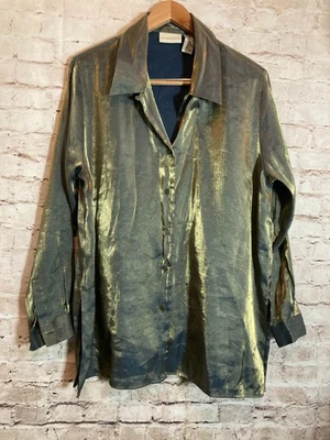 Jaclyn Smith Top Womens 18 Black & Gold Shimmer Button Up Tunic Plus Grunge - Image 1 of 4