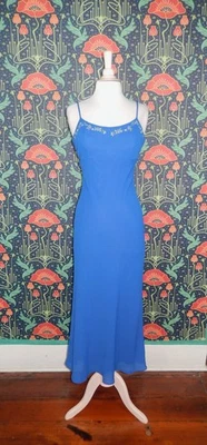 Vintage 90's Y2K Grunge Blue Rosette Embroidered Homecoming Cocktail Slip Dress - Image 1 of 4