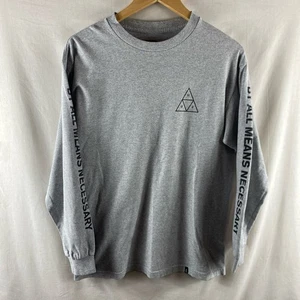 HUF Essentials Triple Triangle Long Sleeve T Shirt M Size Medium Grey Mens Tee - Picture 1 of 10