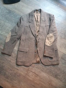 Vtg Pendleton Wool Brown Tweed Patch Elbow men Blazer Suit Jacket Size 42 - Picture 1 of 15