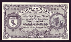 Isle of Man P-19b. Private Banks - Martins Bank. 1957 1 Pound.. gEF - Crisp - Bild 1 von 2