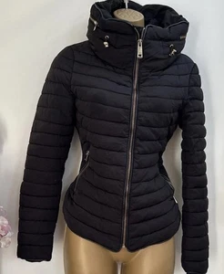 ZARA Puffer Jacket Quilted Zip Up Hood Warm Fur Collar Ski Coat Size S Black - Picture 1 of 19