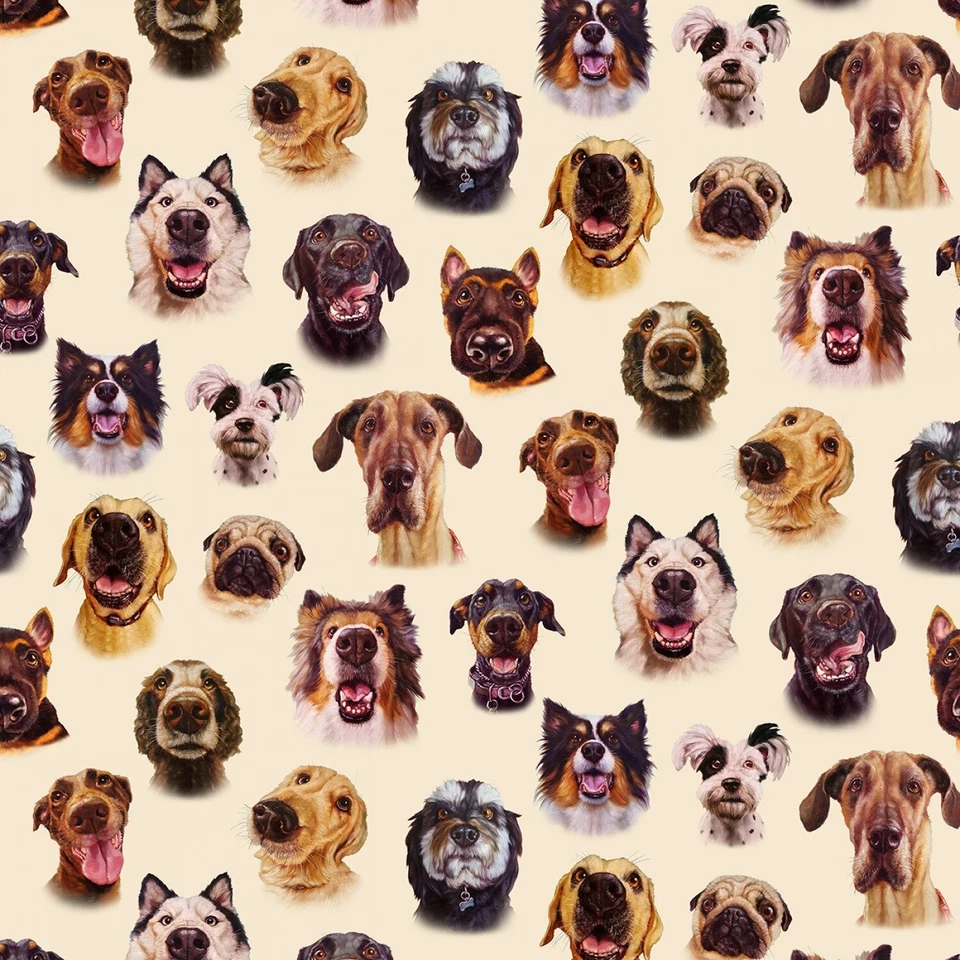 Elizabeth's Studio Follow Your Nose by Lucia Heffeman 41003 Cream Dog FaceCotton - Image 1 of 1