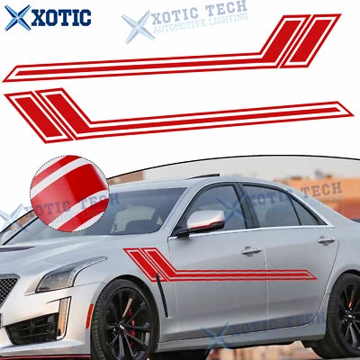 2Pcs 67-inch Side Body Door Red Stripes Sticker For Cadillac Escalade CTS 2000+ - Image 1 of 4