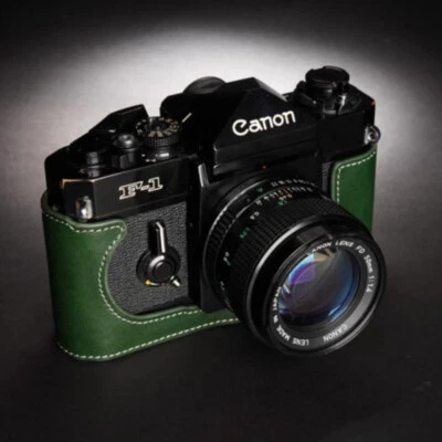 Funda de cuero genuino para media cámara hecha a mano para cámara fotográfica Canon F-1 Foto 1 de 4