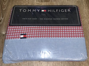 Tommy Hilfiger JACK Plaid Red Twin Flat Sheet 100% Combed Cotton New 2001 NOS - Picture 1 of 10