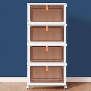 4 Tier Stackable Plastic Storage Bins with Lids - Foldable Organizer Boxes - Picture 1 of 6