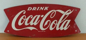 Vintage c.1960 Coca Cola Fishtail Soda Pop Gas Station Metal Sign Coke SALE! - Picture 1 of 12