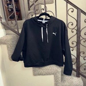 Puma Womens Lg Hoodie Sweatshirt Cropped Modern Sport Hazy Black - Picture 1 of 4