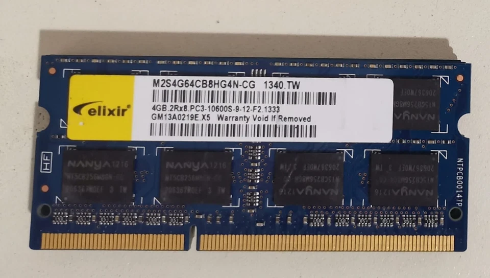 RAM 4GB DDR3 PC3-10600S 2Rx8 1333MHz PORTATILE MEMORIA 204PIN SODIMM ELIXIR - Immagine 1 di 1
