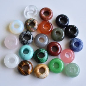 10 cuentas de piedra natural mezcladas forma redonda agujero grande para dijes de pulsera 14X8 mm - Imagen 1 de 2