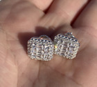 Men?S Natural Baguette Round Moissanite Hip Hop Earrings 14K White Gold Plated