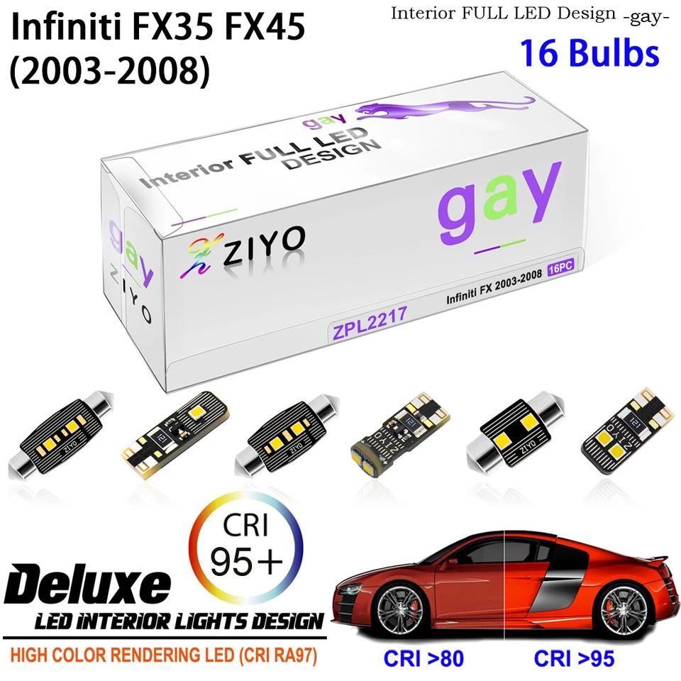 Kit de bombillas interiores LED de 16 piezas para Infiniti FX35 FX45 2003-2008 Foto 1 de 4