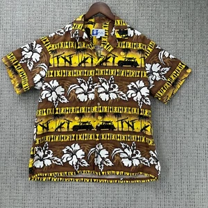 RJC Vintage Hawaiian Mens Shirt L Yellow Brown Button Down Floral Surfing - Picture 1 of 8