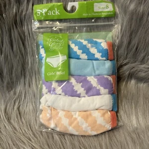 Faded Glory Underwear Girls Size 8 Multicolored Brief 5 Pack 100% Cotton Panties - Picture 1 of 5