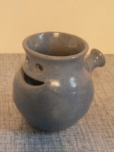 Vintage Artist Signed Blue Studio Art Pottery Smiley Face Egg Yolk Separator - Picture 1 of 7